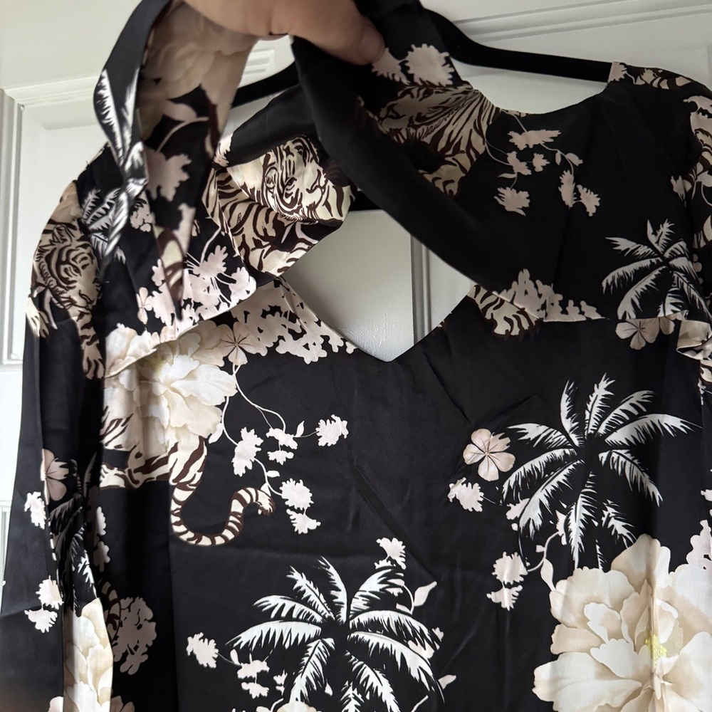 LAS SURENAS Tiger Romantic Silk Maxi Dress In Black - Picture 13 of 14